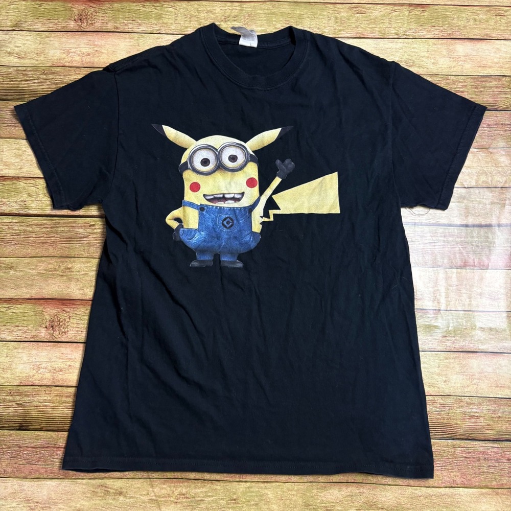 Universal Studios Minion Pikachu Kidcore Graphic T-Shirt Black Medium